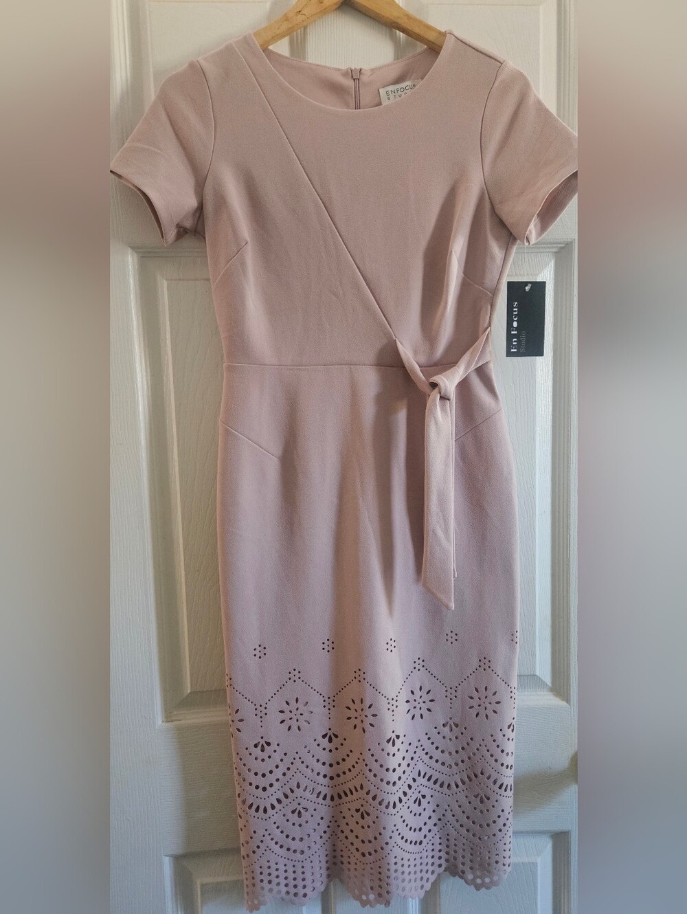Enfocus Studio Dusty Pink Laser-Cut Tie-Sash Midi Dress - Picture 2 of 5